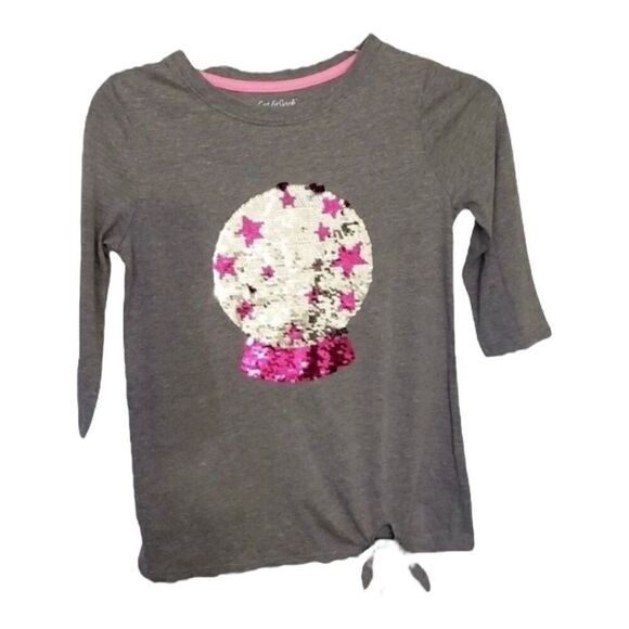 CAT & JACK Reversible Flip Sequin Grey 3/4-Sleeve T-Shirt Size L(10-12) Tie-Side - Picture 1 of 8